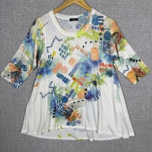 Inoah Abstract Art Knit Top Lightweight 3/4 Sleeve Multicolor Sz M Fairy Cottage